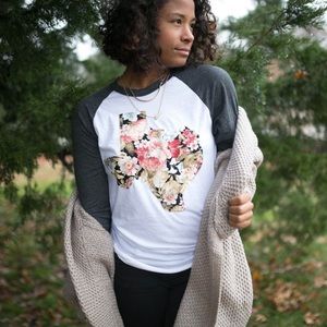 Floral Texas Outline Tunic Baseball Tee